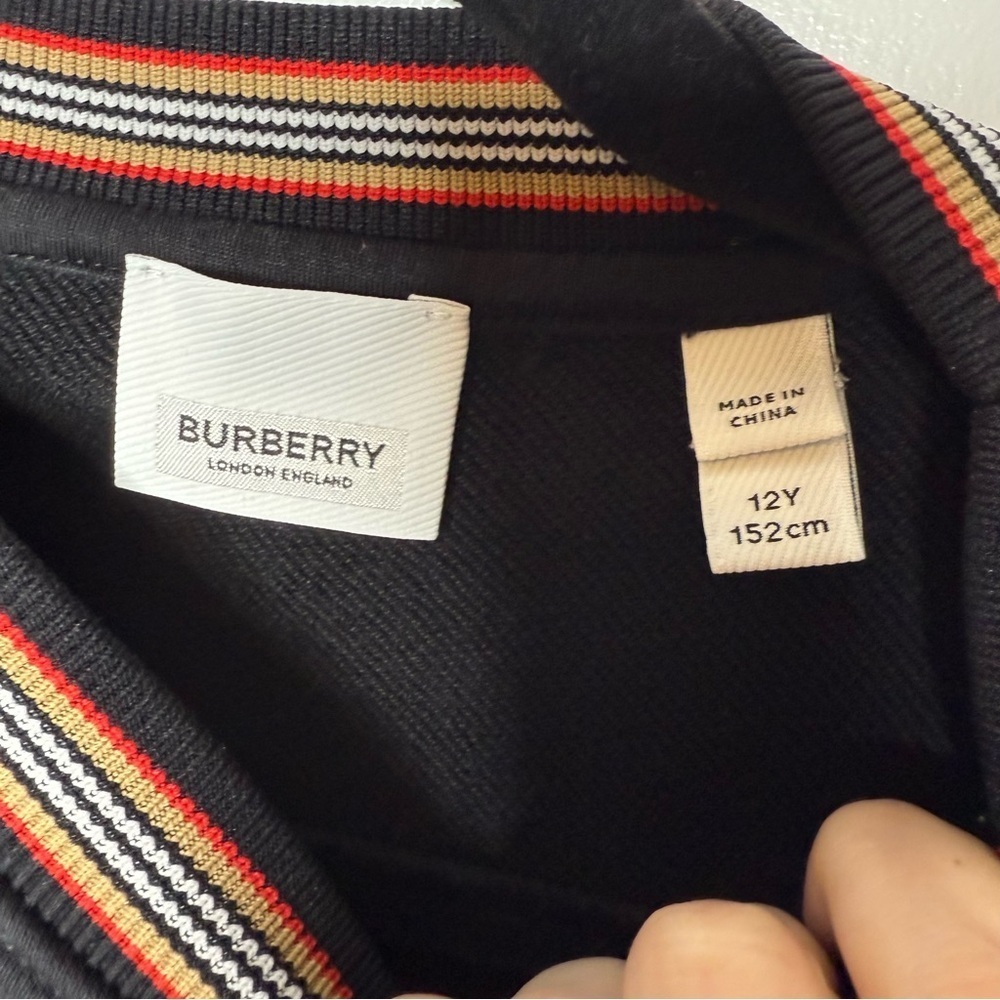 Burberry Black Crewneck Sweatshirt with Striped Accents and Logo - Size 12 Youth - Picture 4 of 8